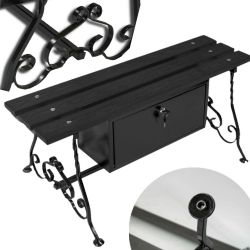 ławka cmentarna z oparciem i dużą skrzynką